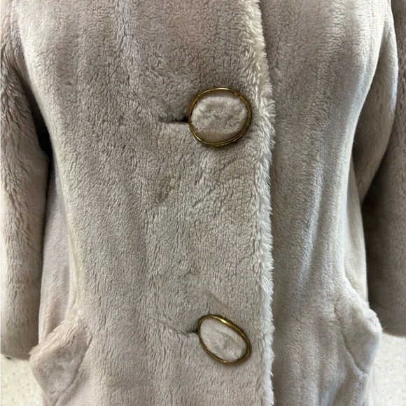 Vintage Real Fur Cream Mid-Length Coat w/ Gold Ring Buttons